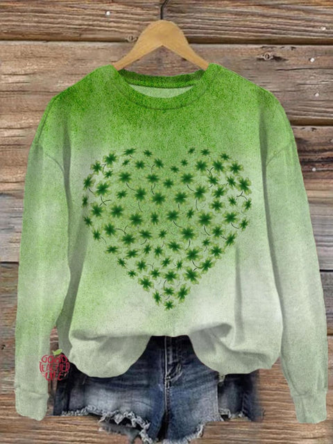 Heart Leaf Clover Printed Long Sleeve Casual Top