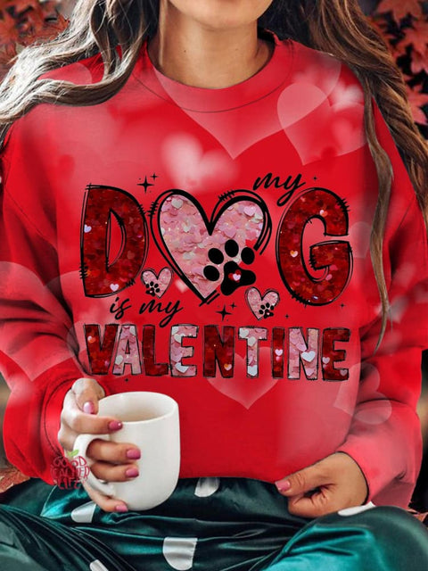 My Dog is My Valentine Printed Long Sleeve Casual Top