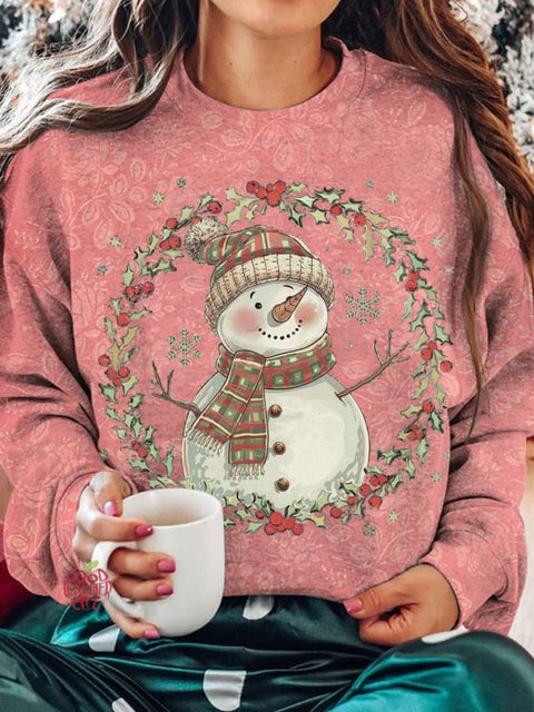 Women's Cute Christmas Snowman Printed Long Sleeve Casual Top