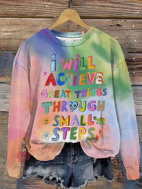 I Will Achieve Great Things Printed Long Sleeve Casual Top