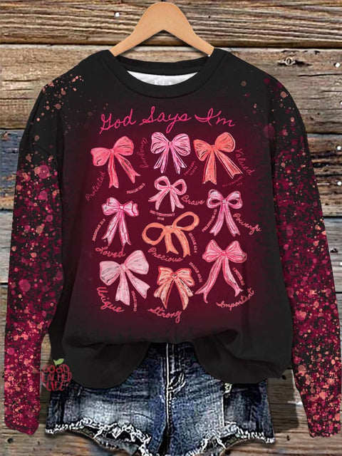 Women's Pink Valentine's Day Christian Printed Long Sleeve Casual Top