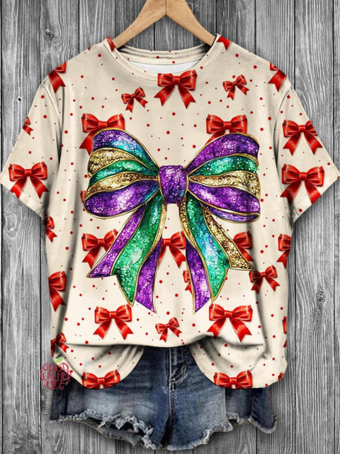 Women's Valentine's Day Cute Party Bowknot Printed Casual T-shirt