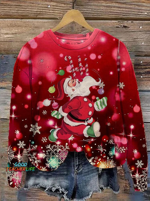 Santa Claus Printed Long Sleeve Casual Top