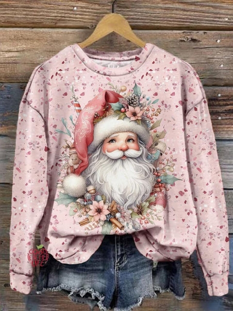 Women's Cute Santa Floral Print Long Sleeve Top