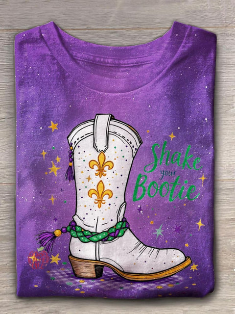 Mardi Gras Cowboy Boot Crew Neck T-shirt