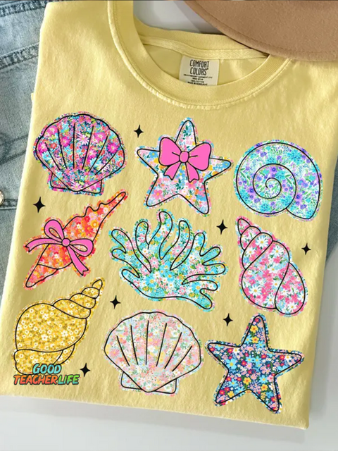 Wildflower Seashell Clam Summer Crew Neck T-shirt