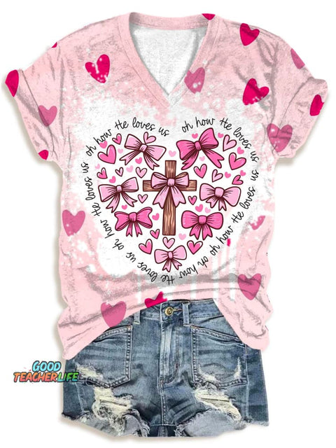 Women's Christian Valentines V-Neck T-Shirt
