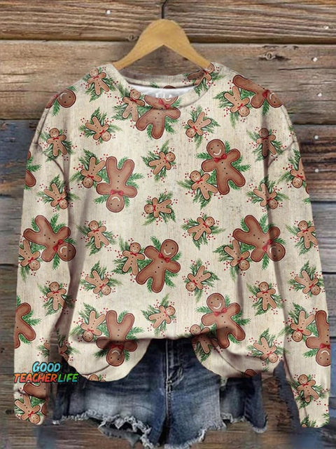 Women's Christmas Cute Cookies Retro Print Long Sleeve Top