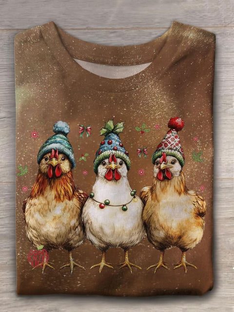 Chicken Christmas Light Crew Neck T-shirt