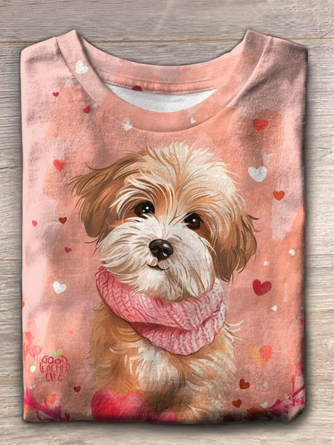 Women's Valentine's Day Puppy Crew Neck T-shirt