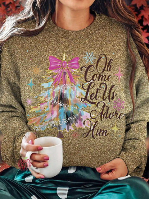 Cross Christmas Tree Printed Long Sleeve Casual Top