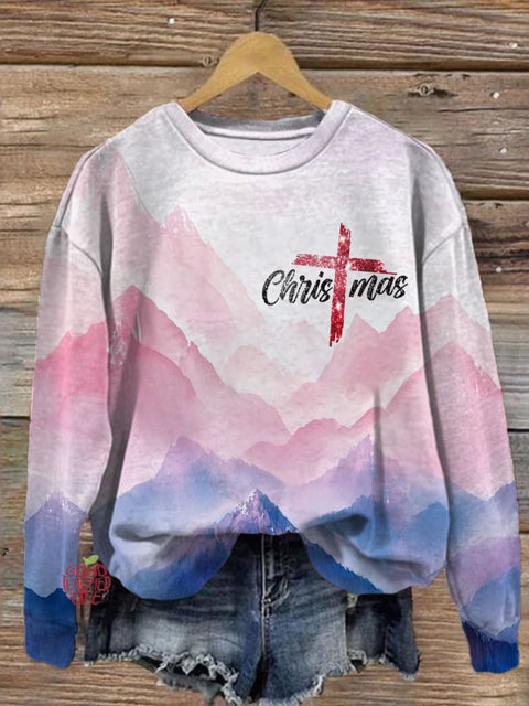 Jesus Christmas Cross Printed Long Sleeve Casual Top