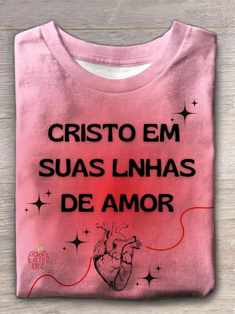 Cristo Em Suas Lnhas De Amor Crew Neck T-shirt