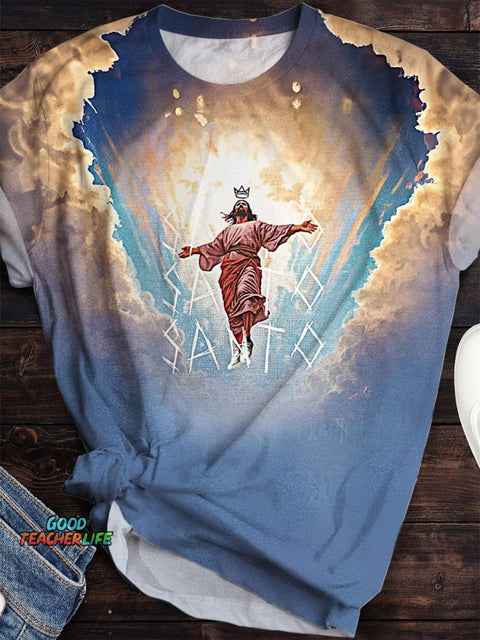 Women's Bright Jesus Print Crew Neck T-shirt