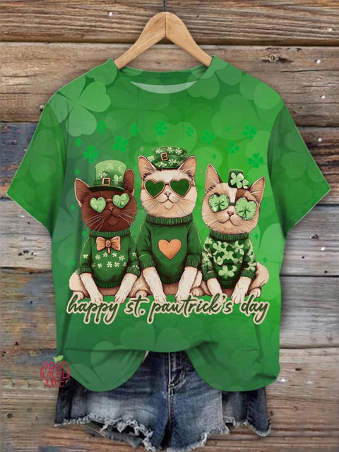 Happy St Pawtricks Day Cat Crew Neck T-shirt