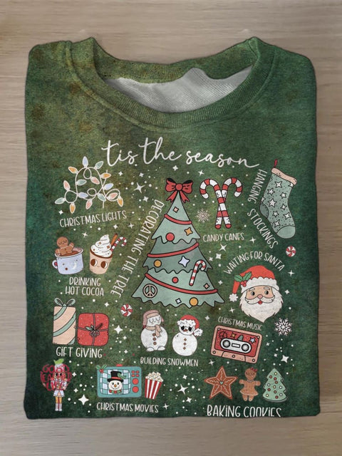 Cute Santa Holiday Printed Long Sleeve Casual Top