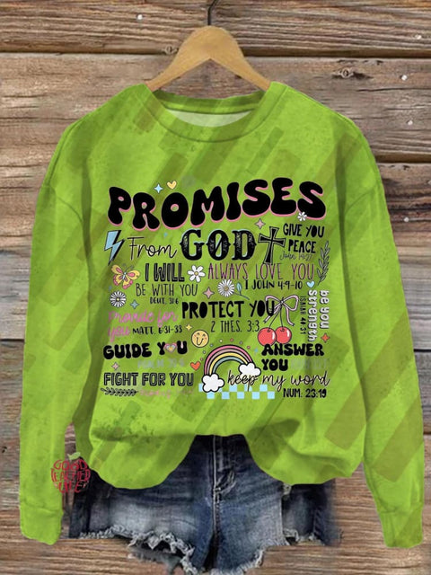 Promises From God Printed Long Sleeve Casual Top