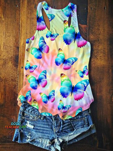Butterfly Tie Dye Printed Casual Tank Top