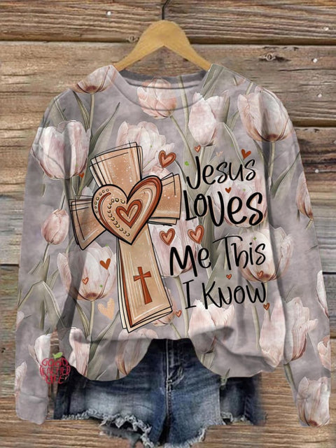 Jesus Loves Me This I Know Valentine Printed Long Sleeve Casual Top