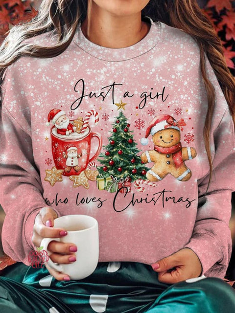 Just A Girl Who Loves Christmas Printed Long Sleeve Casual Top