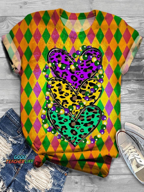 Women's Carnival Love Diamond Floral Print Casual T-shirt