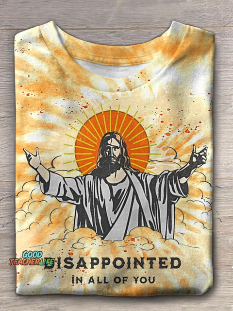 Women's Christmas Bright Jesus Print Crew Neck T-shirt