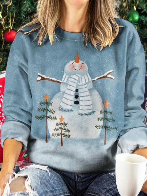 Women's Christmas Snowman Print Casual Long Sleeve Top