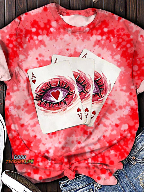 Retro Valentine's Day Poker A Print Crew Neck T-shirt