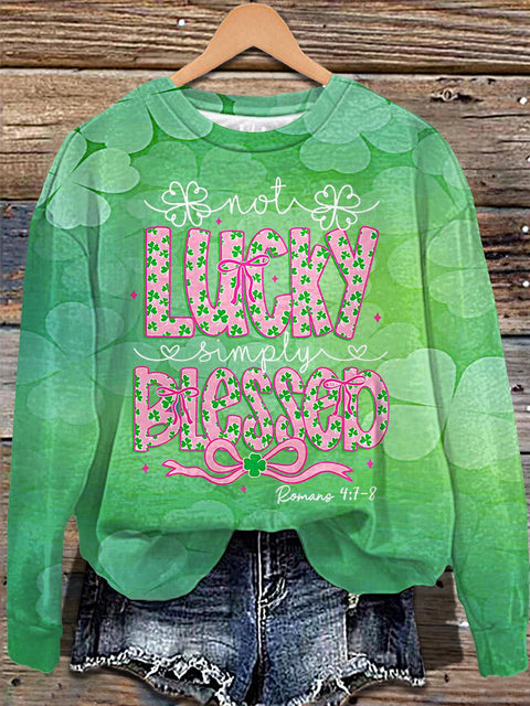 Unlucky Just Blessed St. Patrick's Day Printed Long Sleeve Casual Top