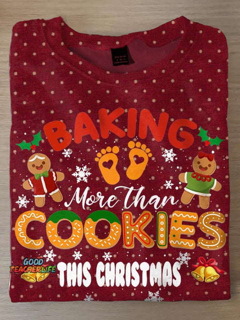 Women's Christmas Baking Cookies Fun Print Long Sleeve Top