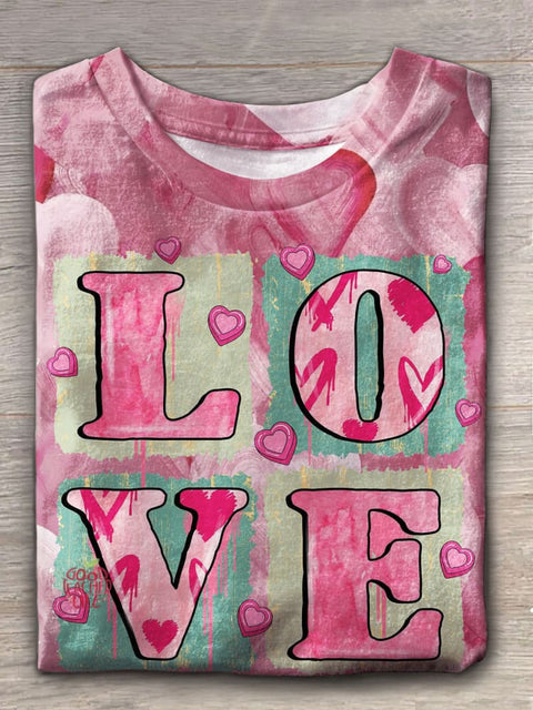 Pink Valentines Day Love Crew Neck T-shirt