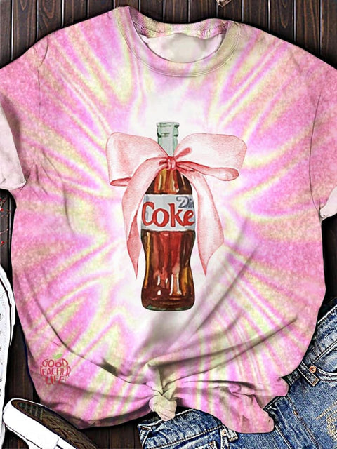 Women's Valentine's Day Diet Coca-Cola Print Crew Neck T-shirt