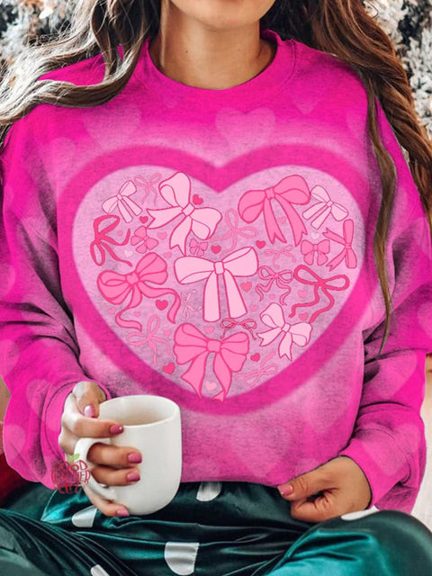 Coquette Valentine Heart Printed Long Sleeve Casual Top