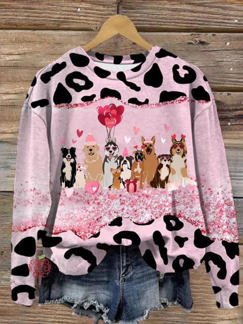 Valentines Dog Printed Long Sleeve Casual Top