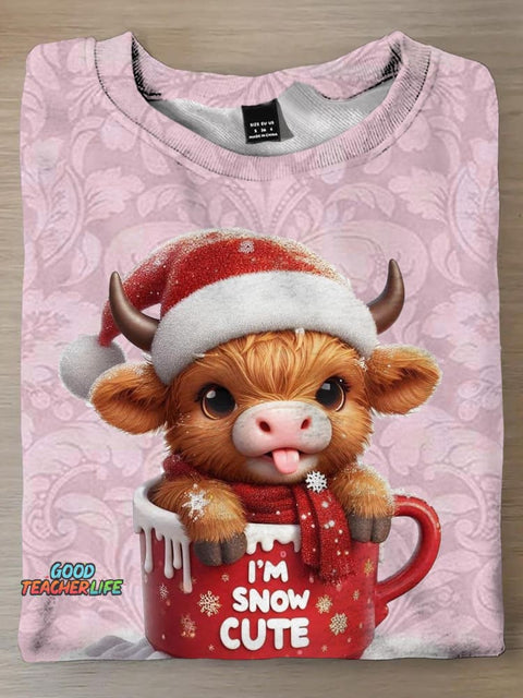 I'm Snow Cute Calf Retro Print Long Sleeve Top