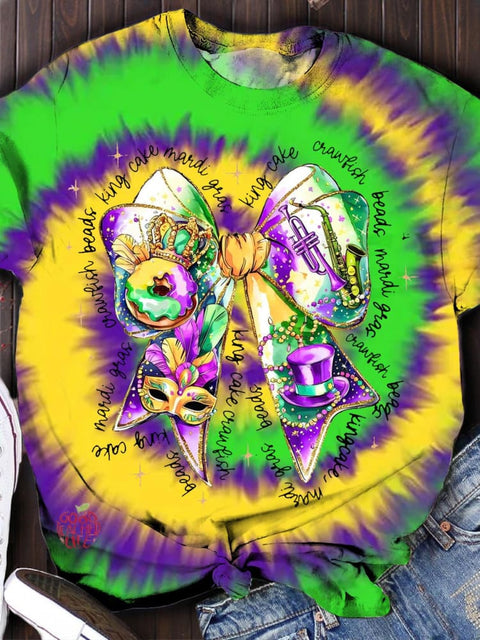 Coquette Mardi Gras King Cake Tie Dye T-shirt