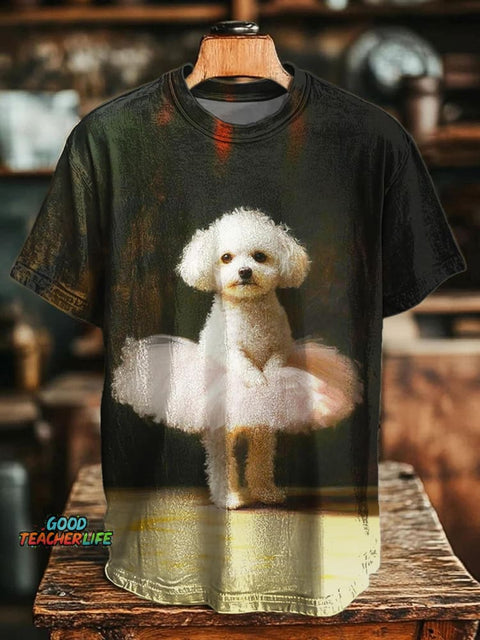 Cute Ballet Puppy Crew Neck T-shirt