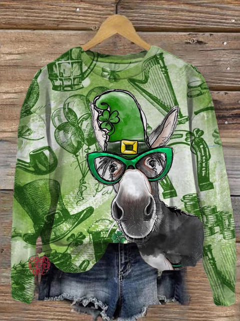 Lucky Donkey St Patrick Printed Long Sleeve Casual Top