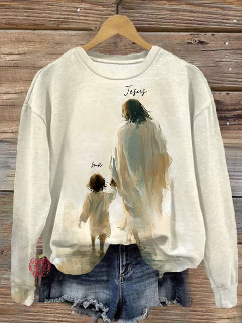 Jesus And Me Printed Long Sleeve Casual Top