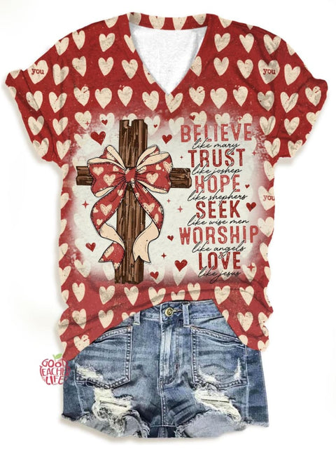 Women's Valentine Jesus V-Neck T-Shirt