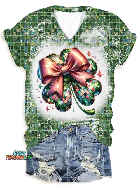 St Patrick's Day Four Leaf Clover V-Neck T-Shirt