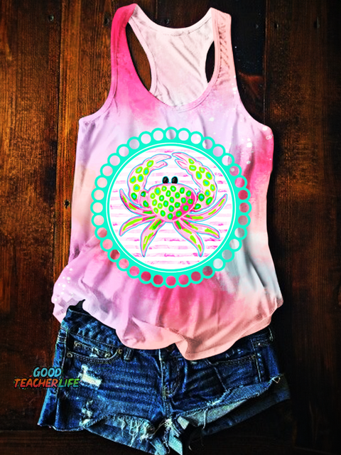 Southern Girl Charm Crab Printed Casual Tank Top