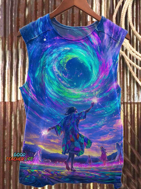 Retro Fantasy World Art Print Casual Tank Top