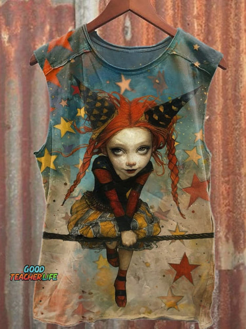 Retro Drama Troupe Graffiti Print Loose Casual Tank Top