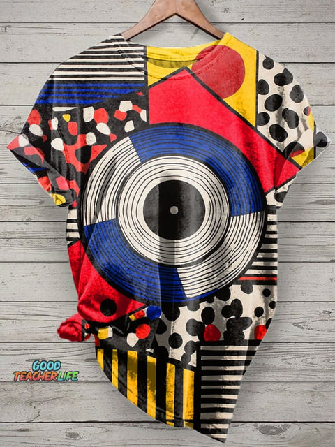 Retro Pop Geometry Print Casual T-Shirt