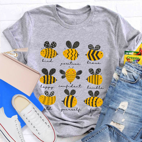 Bee Kind Positive Brave Happy Confident Humble Teacher T-Shirt