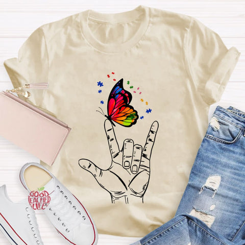 Love Sign Language Autism Butterfly T-Shirt