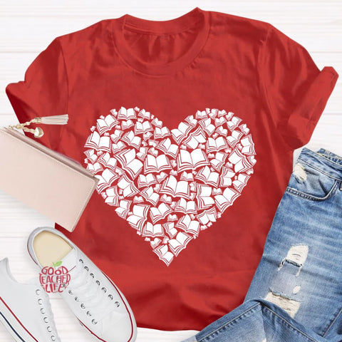 Love Books Valentine Heart Teacher T-Shirt