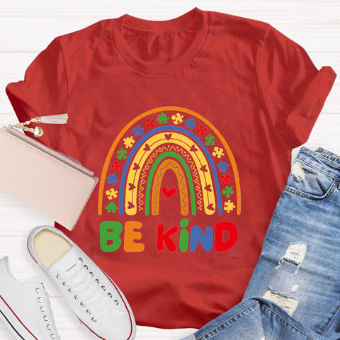 Be Kind Rainbow Autism Puzzle Pieces Teacher T-Shirt