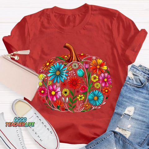 Maestra Pumpkin-Shaped Flowers Bilingual Teacher T-shirt